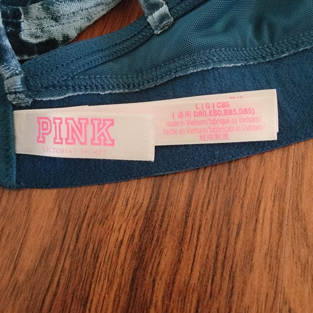 Victoria's Secret PINK Blue Unlined Velvet Bralette - Large - Picture 3 of 5